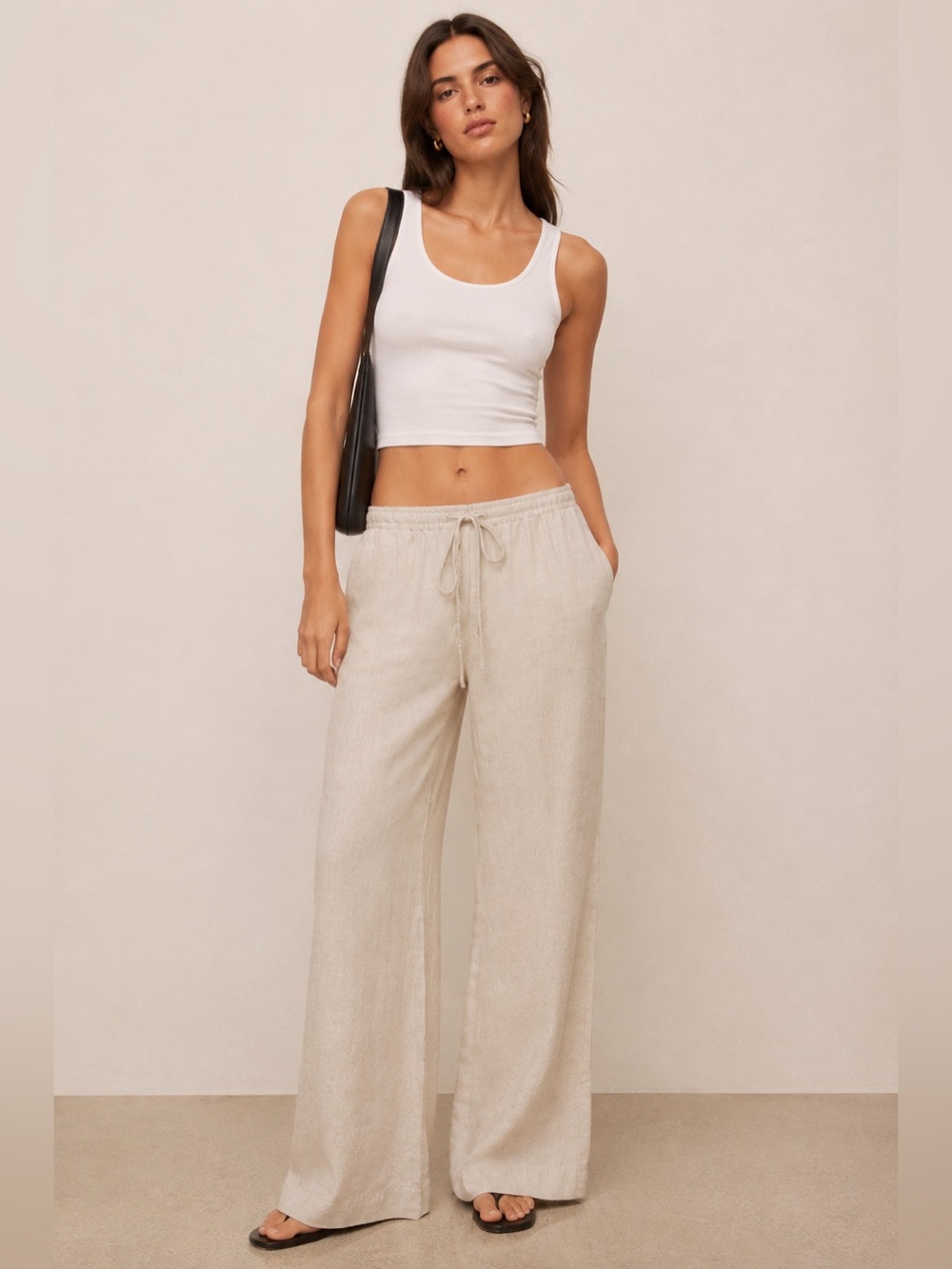 Reformation 100% Linen Drawstring Wide Leg Pants Beige Tan Size Small